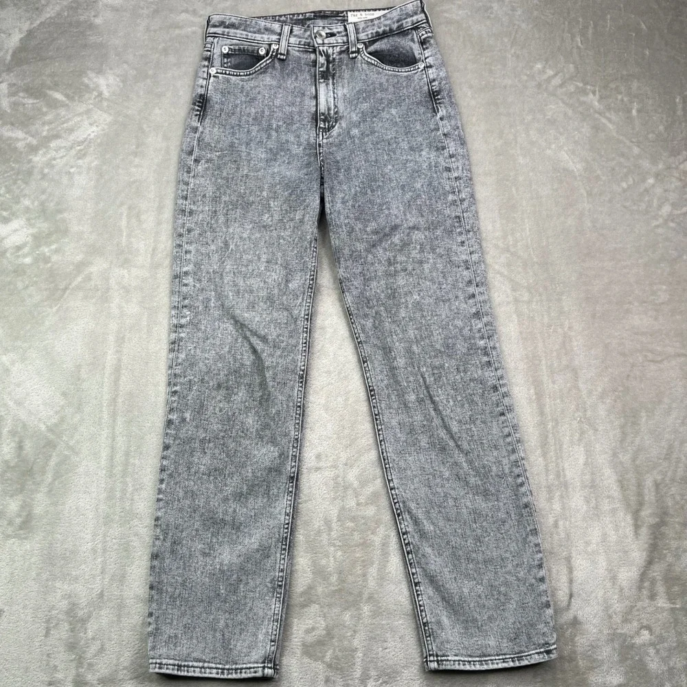 Rag & Bone Nina High-Rise Ankle Cigarette Jeans Womens 25 Grey Acid Wash Stretch